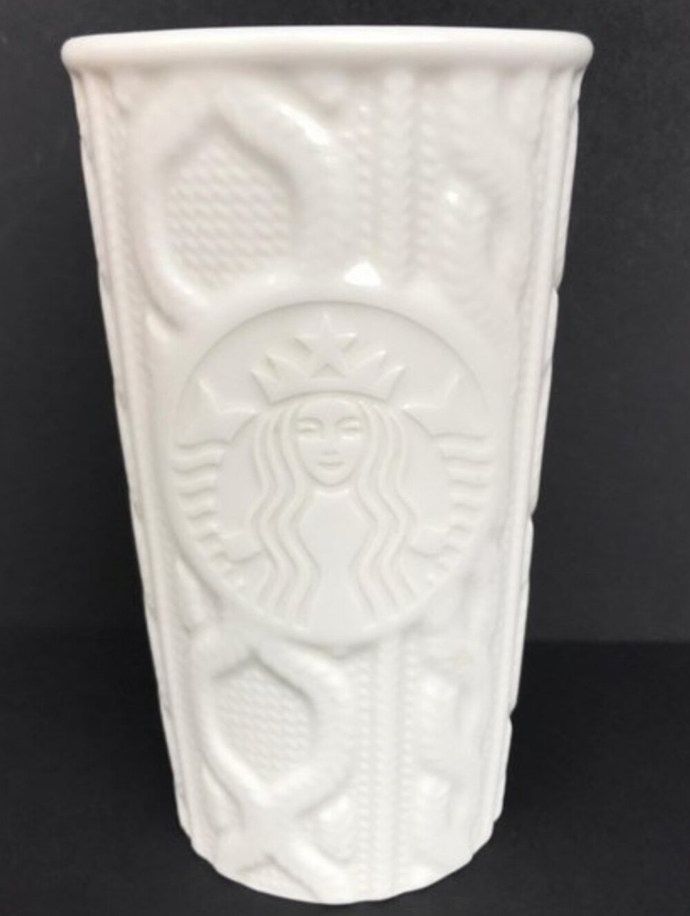 👉*STARBUCKS* 2016 TRAVEL TUMBLER WHITE CABLE KNIT SWEATER CERAMIC MUG ~NO LID